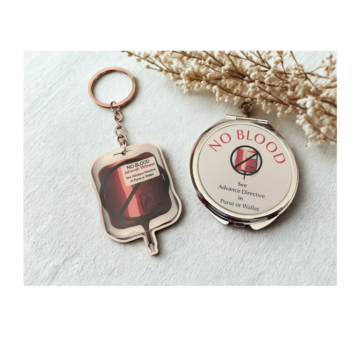 No Blood Keychain & Compact Mirror Set